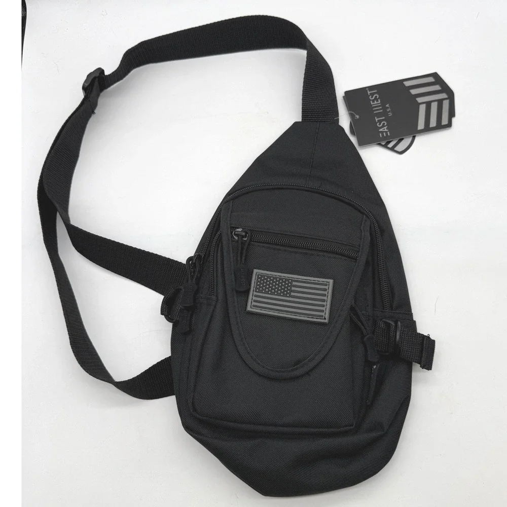 EAST WEST USA Black Sling Bag Chest Pack Fanny Pack American Flag Patch utility